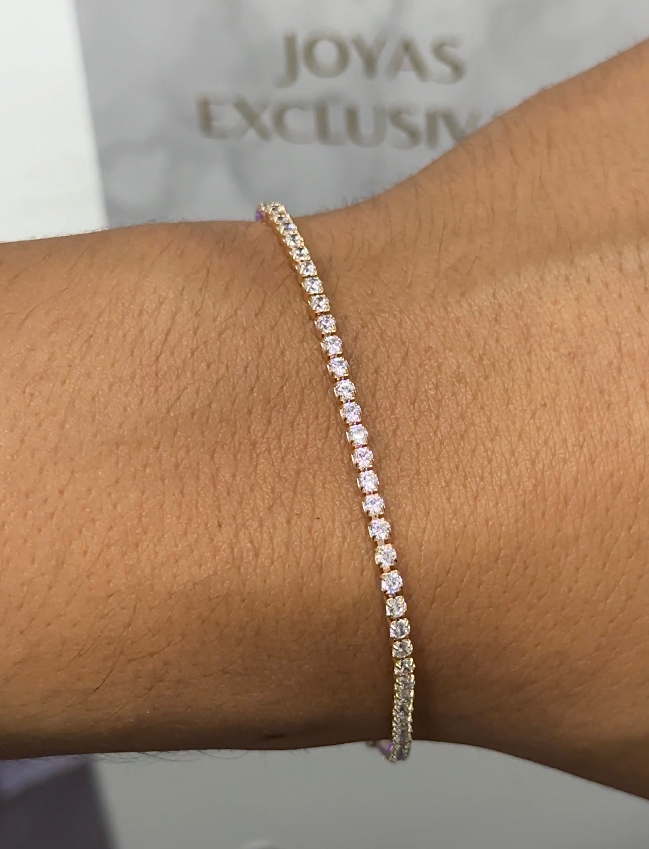Pulsera tenis tipo diamante oro rosa